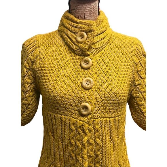 Ivy Jane Mustard Yellow Thick Knit Short Sleeve Button Front Sweater Cardigan - Picture 2 of 8